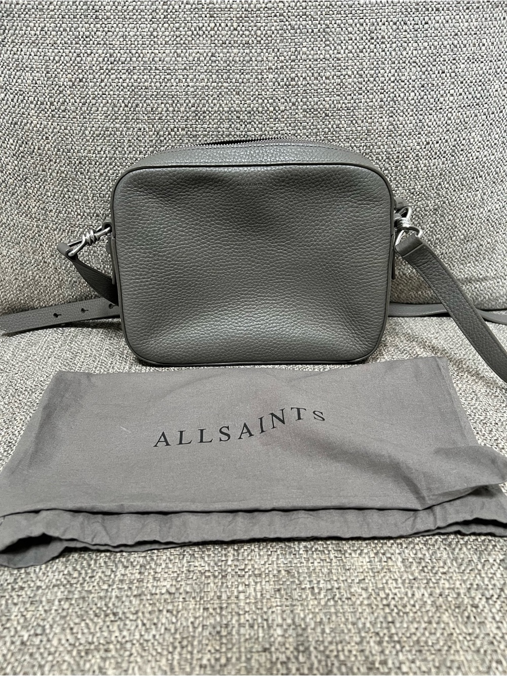 AllSaints Pebbled Leather Grey Crossbody Camera Bag